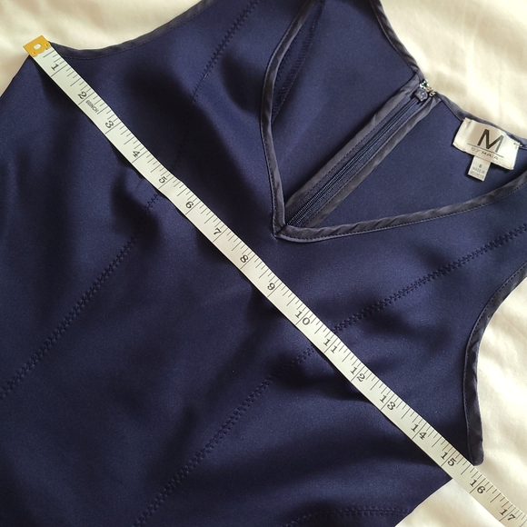 ❤️EUC M by Maia Navy Blue A-Line Sleeveless Embroidered Hem Panel Scuba Dress, 6 - Picture 7 of 13
